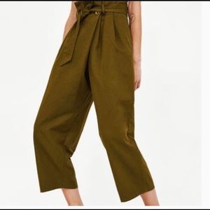 NEW ZARA LINEN Cross Paper Bag Pants Wide High
